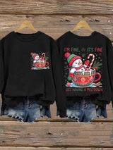 🦌Buy 3 Get 15% Off🦌Retro Christmas Funny Snowman I'm Fine, It's Fine Just Having A Meltdown Print Sweatshirt
