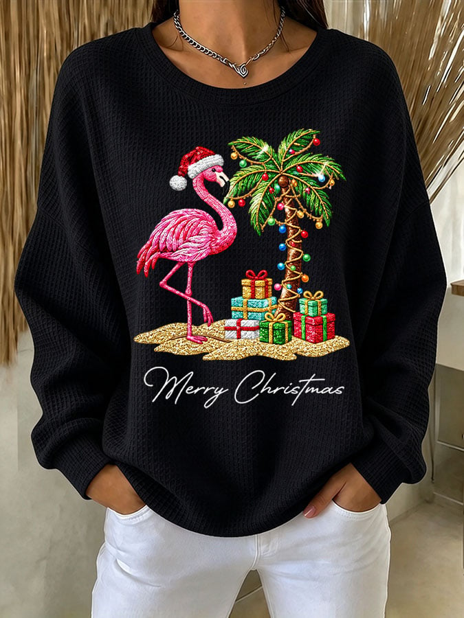 Women's Flamingo Christmas Printed Casual Sweatshirt