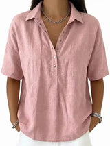 New Arrival 🔥Women's Classic Linen Shirt Collar Short Sleeve Shirt T Shirts