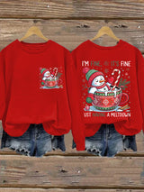 🦌Buy 3 Get 15% Off🦌Retro Christmas Funny Snowman I'm Fine, It's Fine Just Having A Meltdown Print Sweatshirt