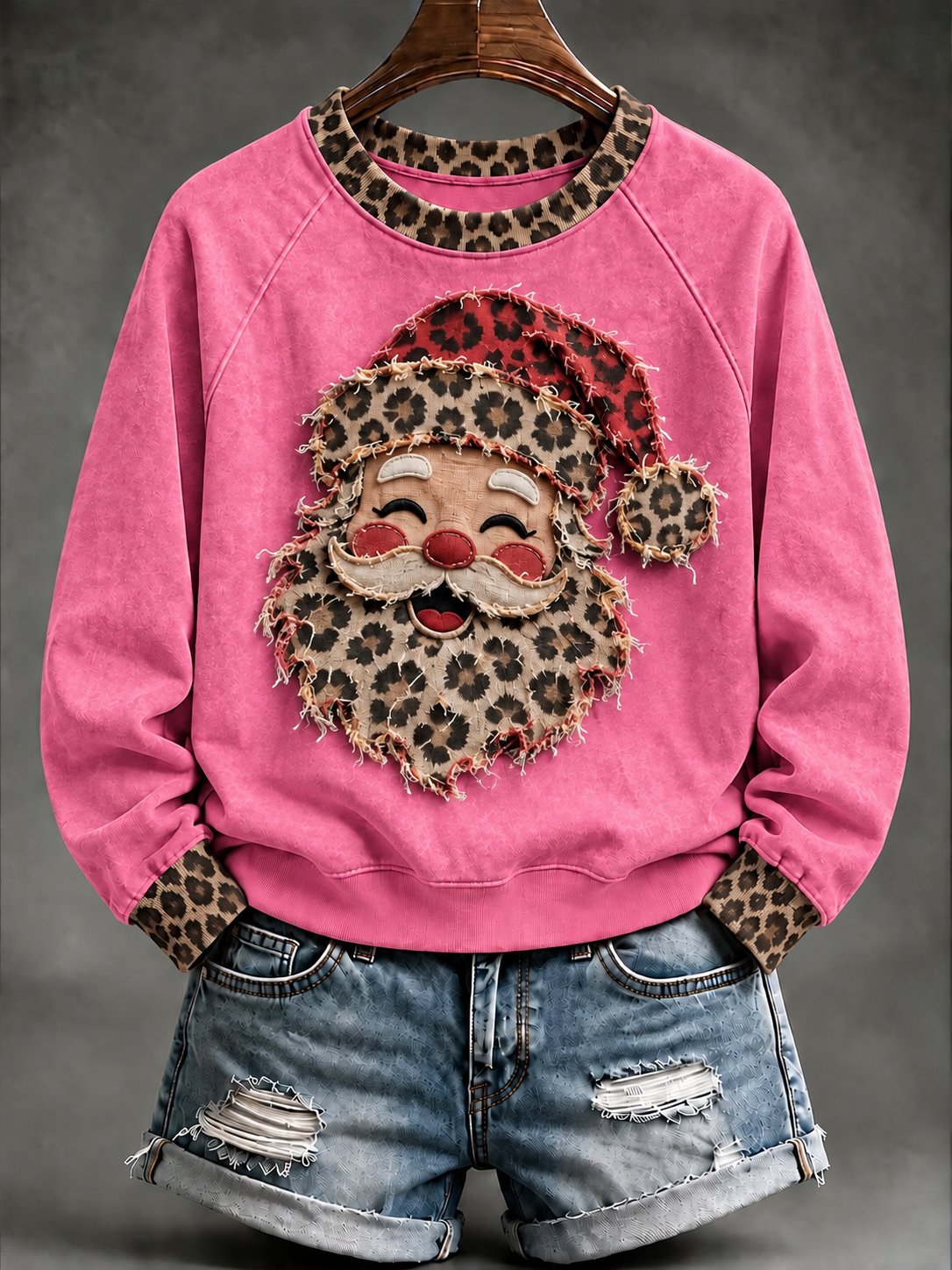 Women's Christmas Santa Comfortable Raglan Sleeve Crew Neck Sweatshirt