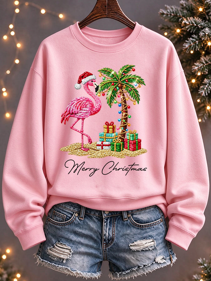 Women's Flamingo Christmas Print Casual Sweatshirt