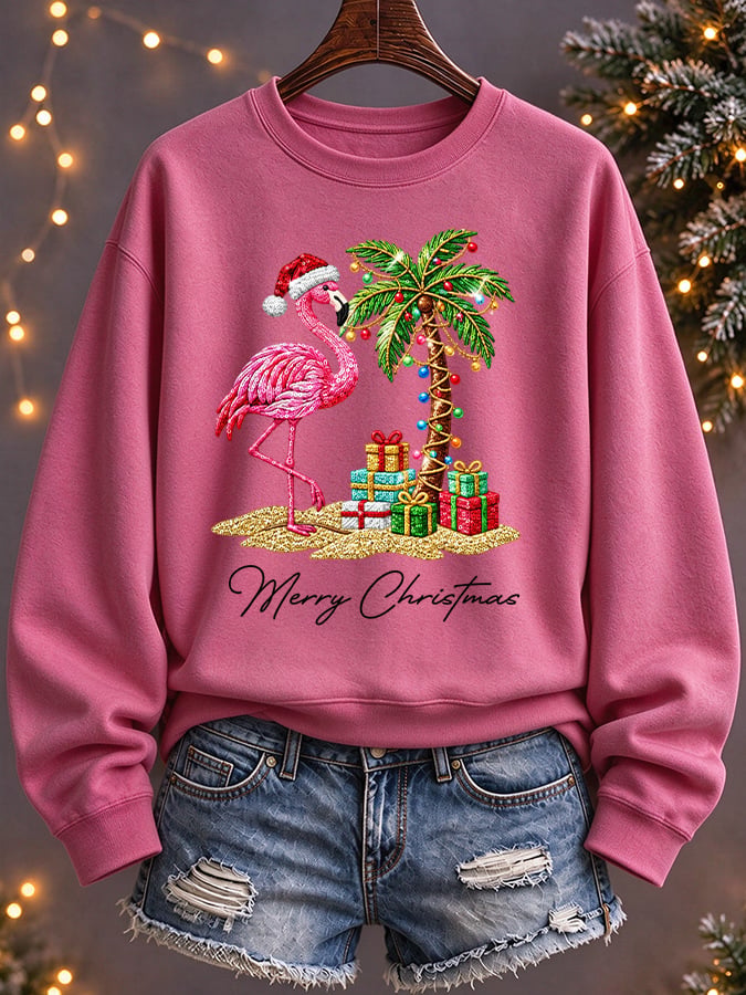 Women's Flamingo Christmas Print Casual Sweatshirt