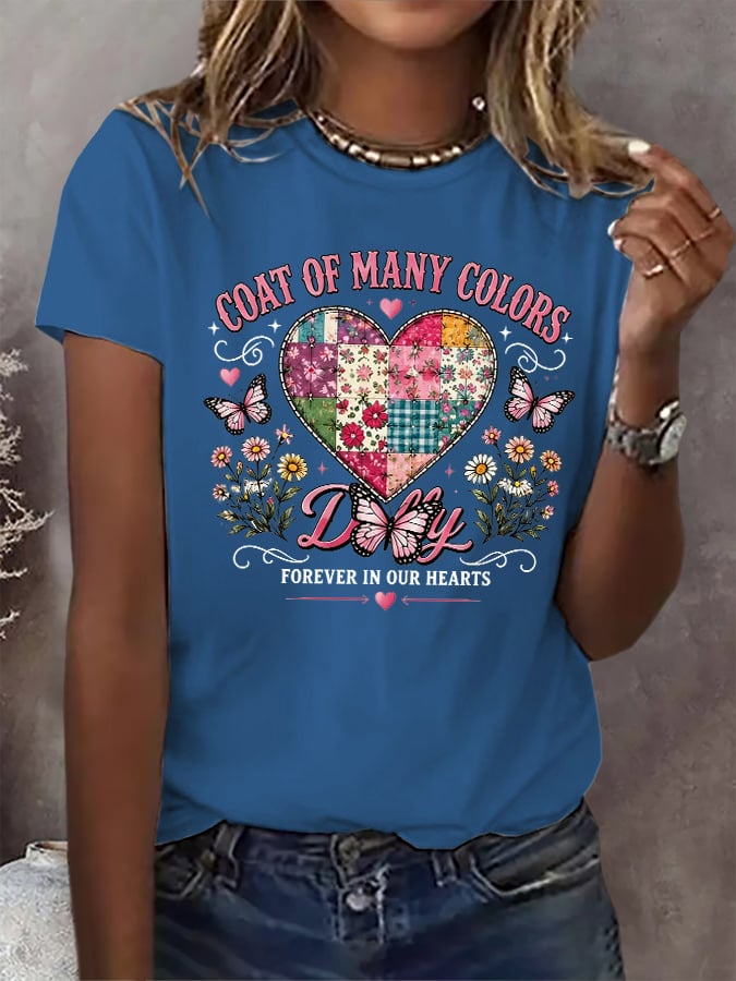 Retro Coat Of Many Colors Forever In Our Hearts Print T-Shirt