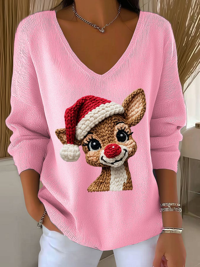 🦌Buy 3 Get 15% Off🦌Women's Christmas Print Knit Long Sleeve Top
