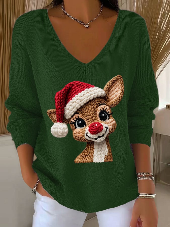 🦌Buy 3 Get 15% Off🦌Women's Christmas Print Knit Long Sleeve Top