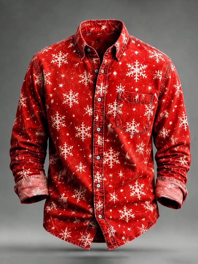 Men's Christmas-Print Casual Shirt