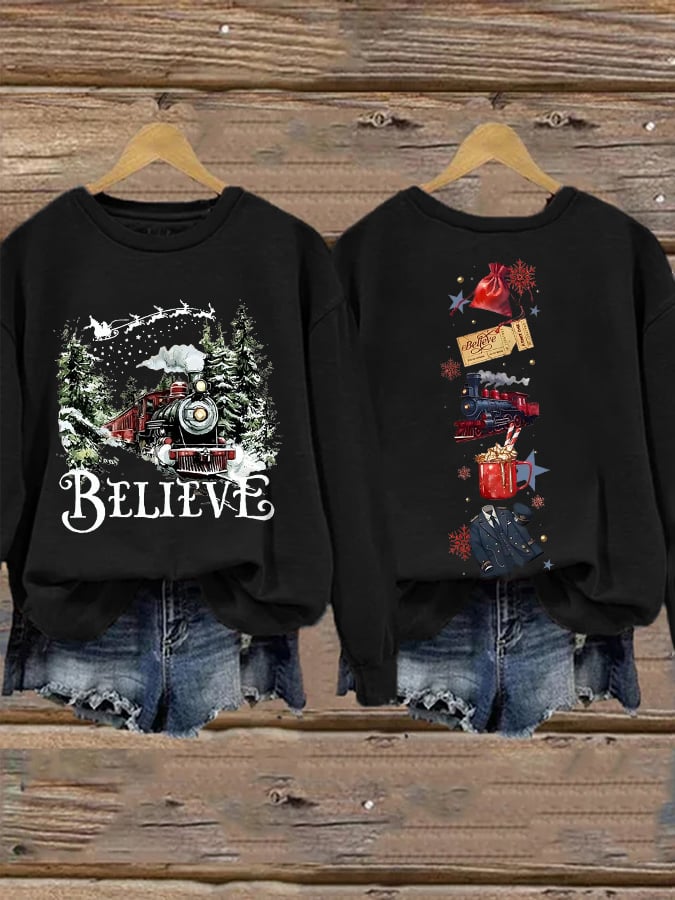 🦌Buy 3 Get 15% Off🦌Retro Christmas Believe Print Sweatshirt