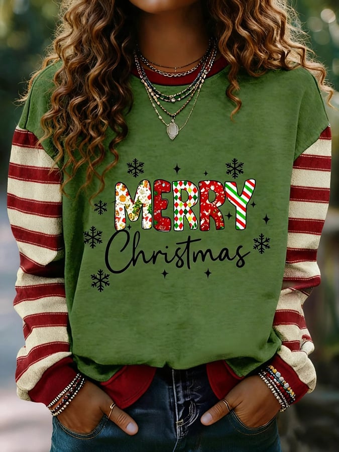 🦌Buy 3 Get 15% Off🦌Women's Contrast Christmas Print Crew Neck Sweatshirt