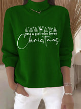 🦌Buy 3 Get 15% Off🦌Women's Retro Just A Girl Who Loves Christmas Print Turtleneck Knit Top