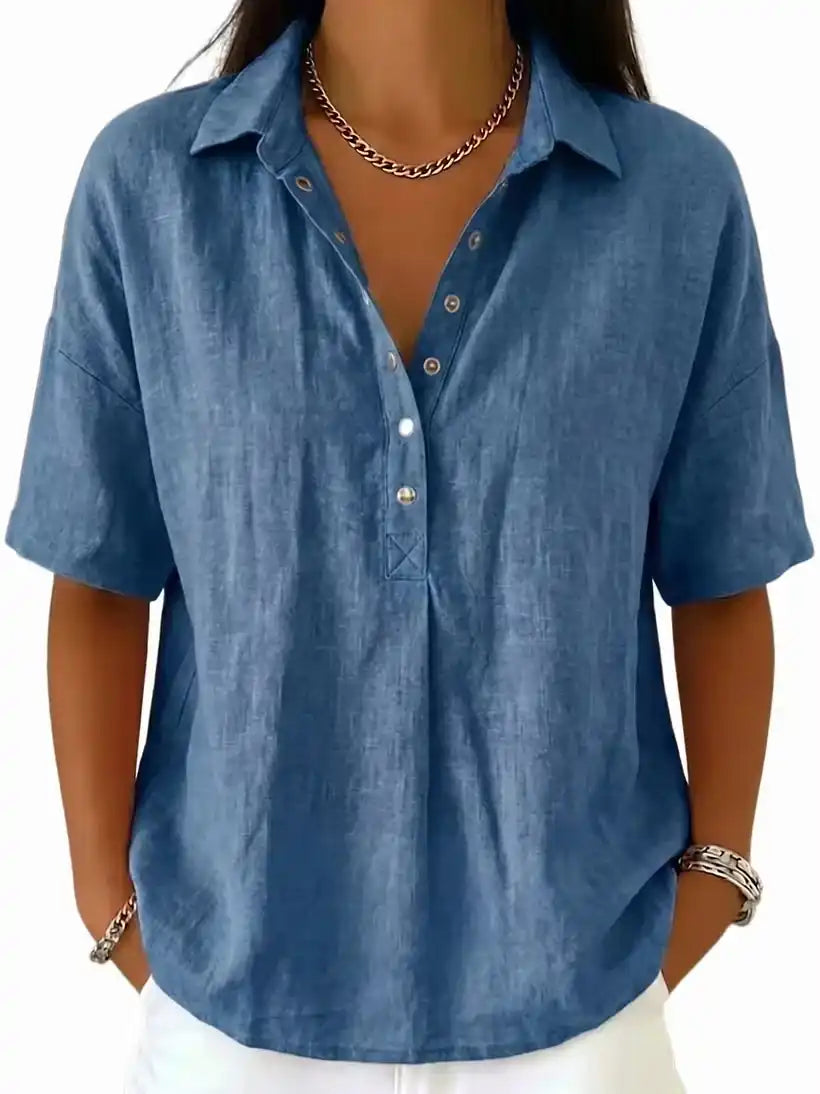 New Arrival 🔥Women's Classic Linen Shirt Collar Short Sleeve Shirt T Shirts
