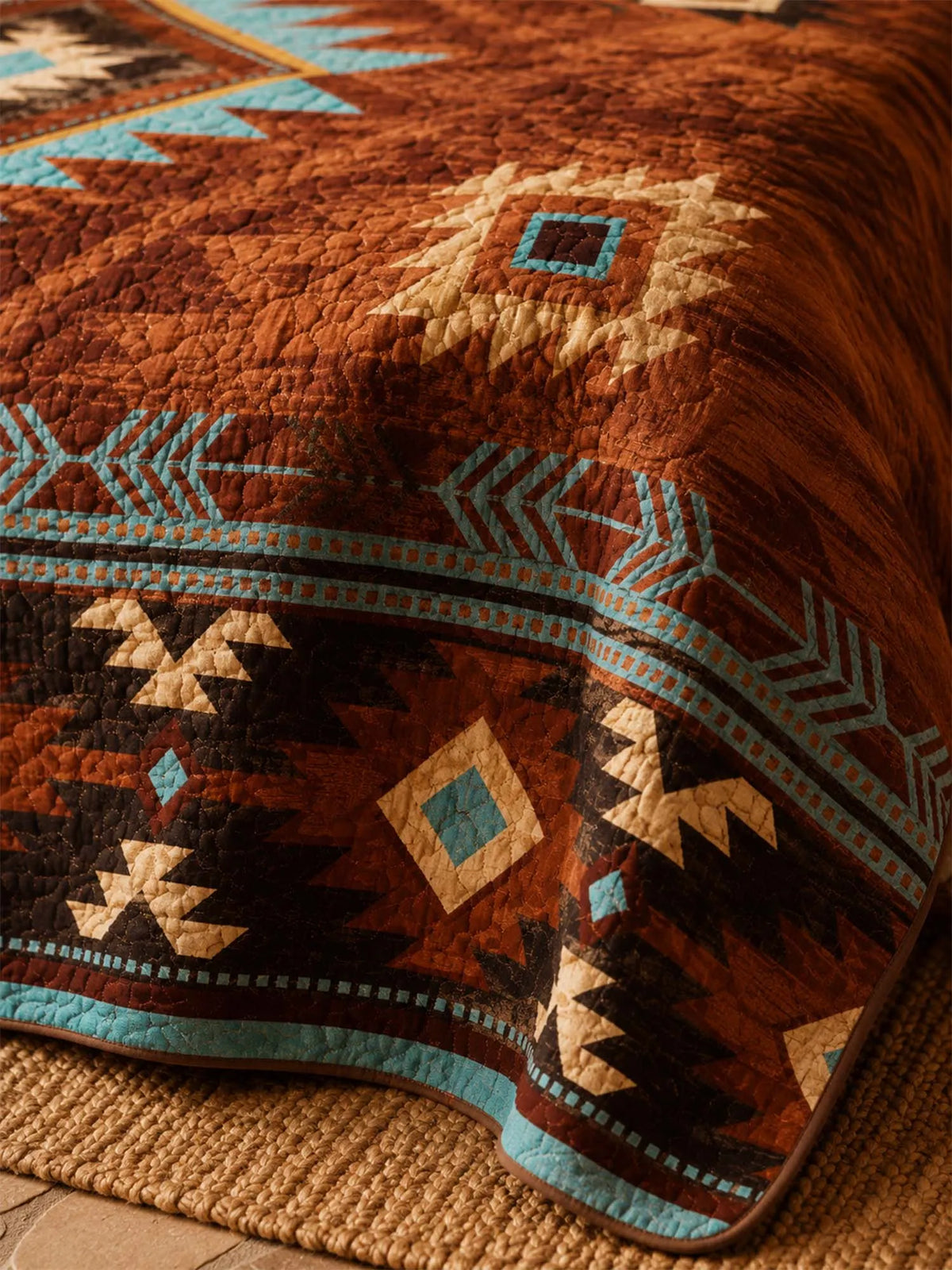 Southwestern Aztec Quilted 3-Piece Bedding Set – Rustic Luxury Quilted ...
