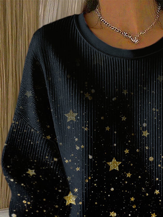 Retro Christmas Stars Print Sweatshirt