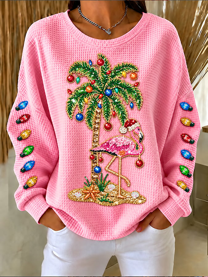 Women's Flamingo Christmas Printed Casual Sweatshirt