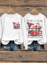 🦌Buy 3 Get 15% Off🦌Retro Christmas Funny Snowman I'm Fine, It's Fine Just Having A Meltdown Print Sweatshirt