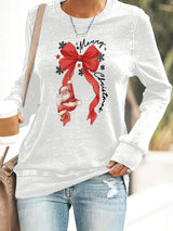 🦌Buy 3 Get 15% Off🦌Retro Merry Christmas Bow Santa Claus Snowflakes Print Sweatshirt