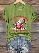 🦌Buy 3 Get 15% Off🦌V-Neck Retro Christmas Snowman In Coffee Surviving The Holidays One Meltdown At A Time Print T-Shirt