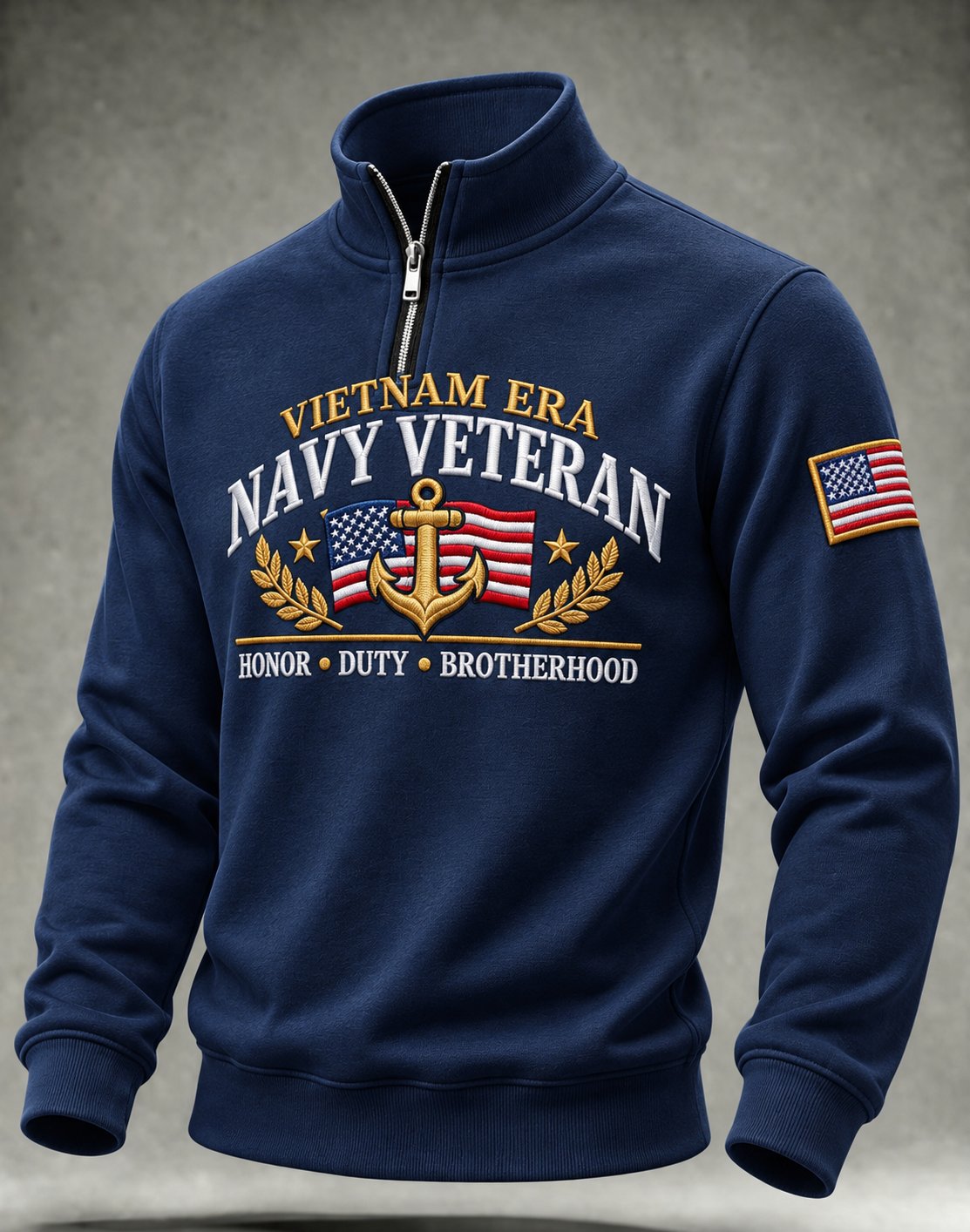 Men's U.S. Veterans Day Print Stand-Collar Zip-Up Sweatshirt