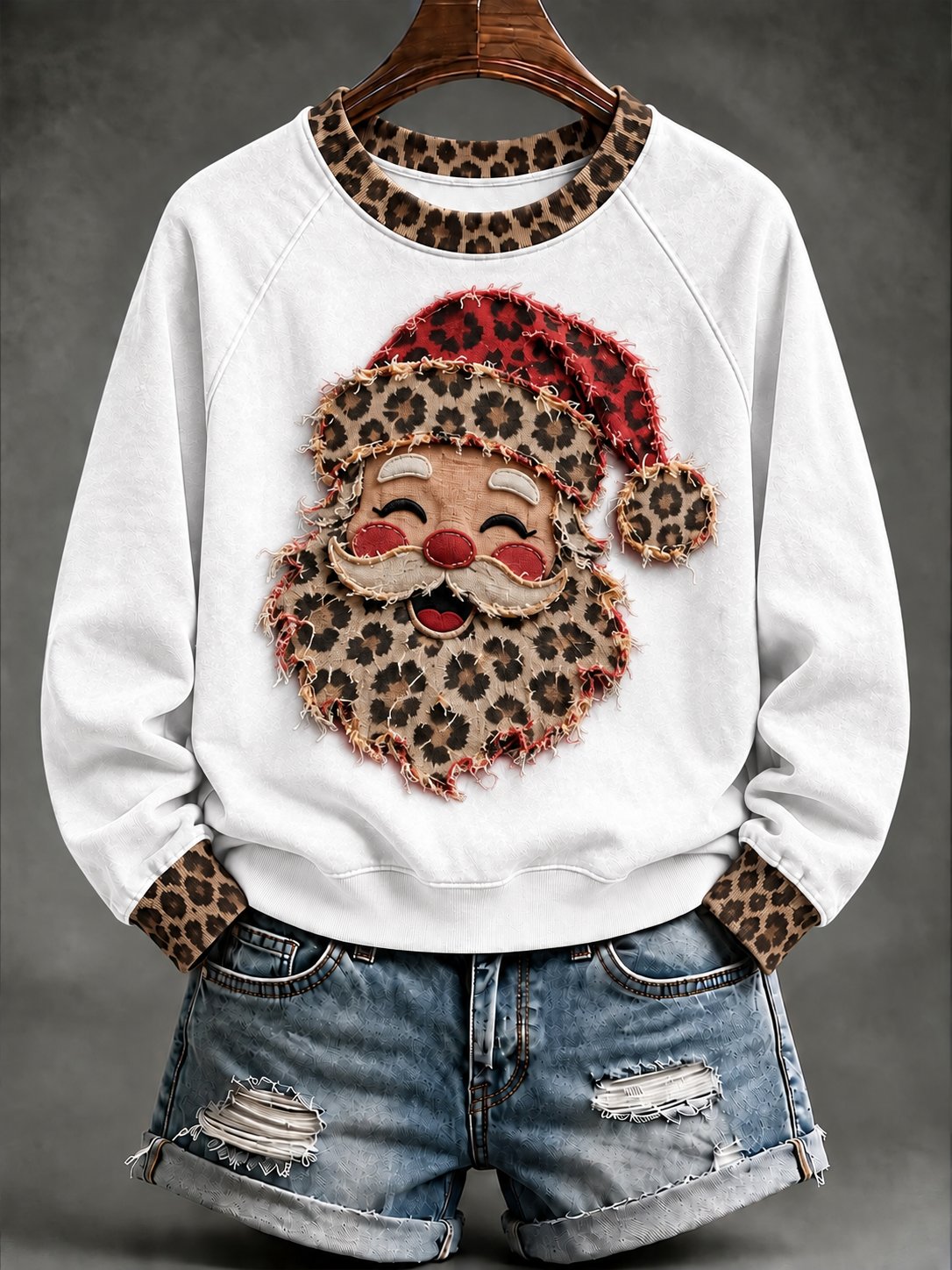 Women's Christmas Santa Comfortable Raglan Sleeve Crew Neck Sweatshirt