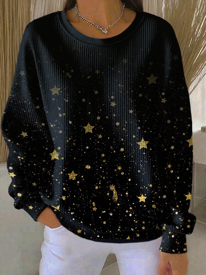 Retro Christmas Stars Print Sweatshirt