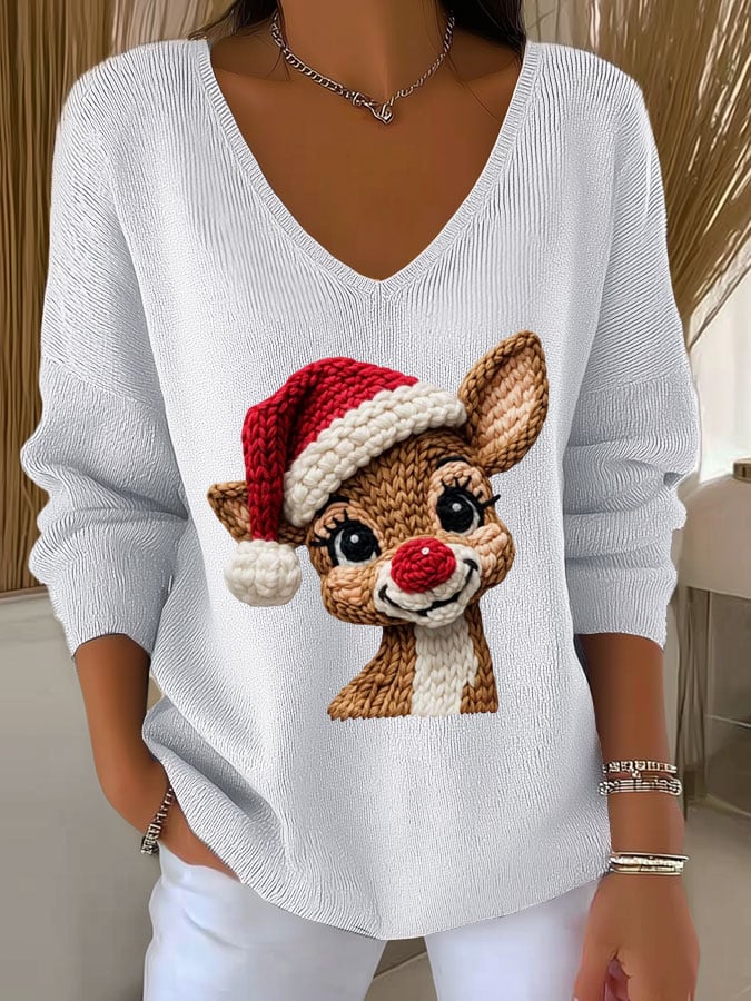 🦌Buy 3 Get 15% Off🦌Women's Christmas Print Knit Long Sleeve Top