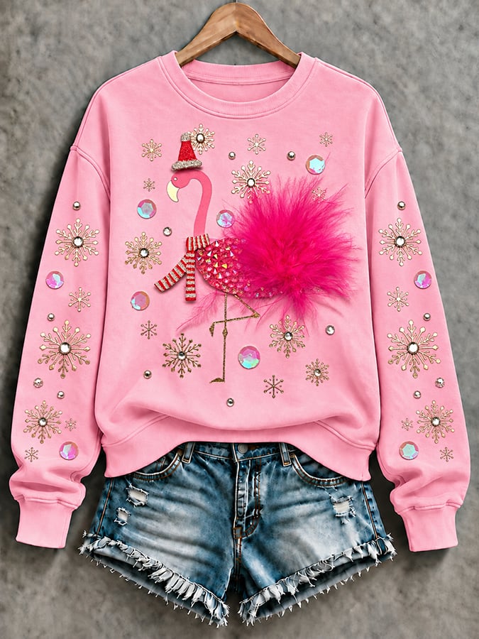 Women's Flamingo Christmas Print Casual Sweatshirt