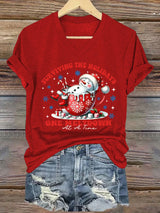 🦌Buy 3 Get 15% Off🦌V-Neck Retro Christmas Snowman In Coffee Surviving The Holidays One Meltdown At A Time Print T-Shirt