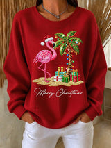Women's Flamingo Christmas Printed Casual Sweatshirt