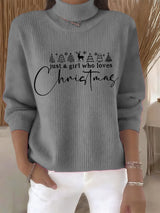 🦌Buy 3 Get 15% Off🦌Women's Retro Just A Girl Who Loves Christmas Print Turtleneck Knit Top