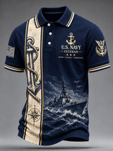 Men's Retro US Navy Art Print Polo Shirt