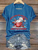 🦌Buy 3 Get 15% Off🦌V-Neck Retro Christmas Snowman In Coffee Surviving The Holidays One Meltdown At A Time Print T-Shirt