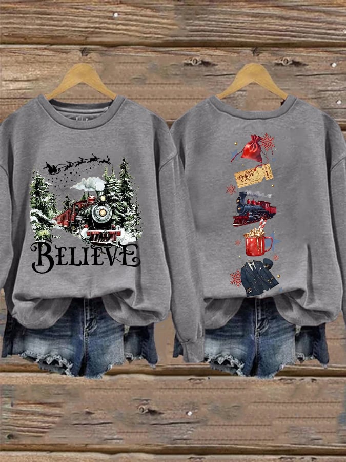 🦌Buy 3 Get 15% Off🦌Retro Christmas Believe Print Sweatshirt