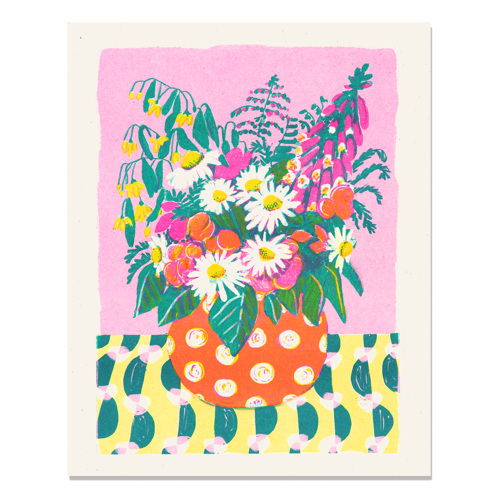 Daisies and Dots Risograph Art Prints