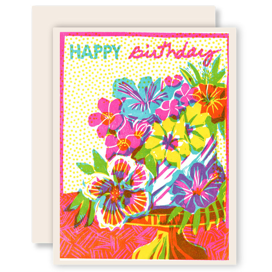 Happy Birthday (Tropical Floral Cake) Letterpress Card