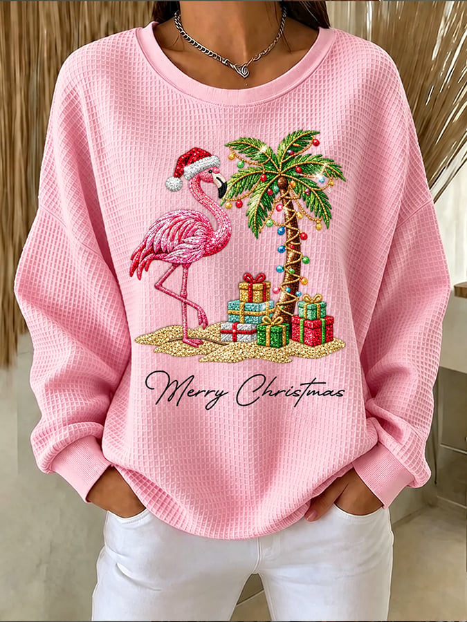 Women's Flamingo Christmas Printed Casual Sweatshirt