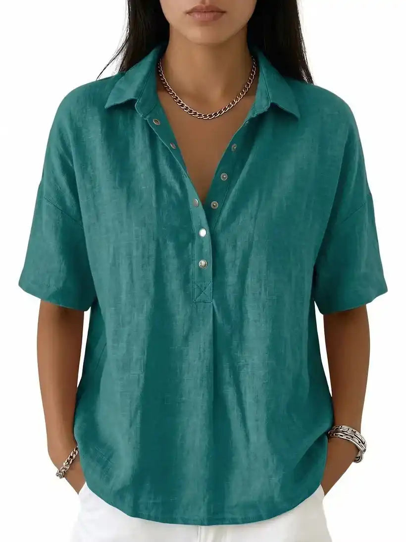 New Arrival 🔥Women's Classic Linen Shirt Collar Short Sleeve Shirt T Shirts