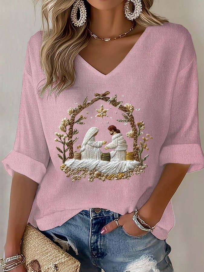 🦌Buy 3 Get 15% Off🦌Women's Nativity Faith Print T-shirt