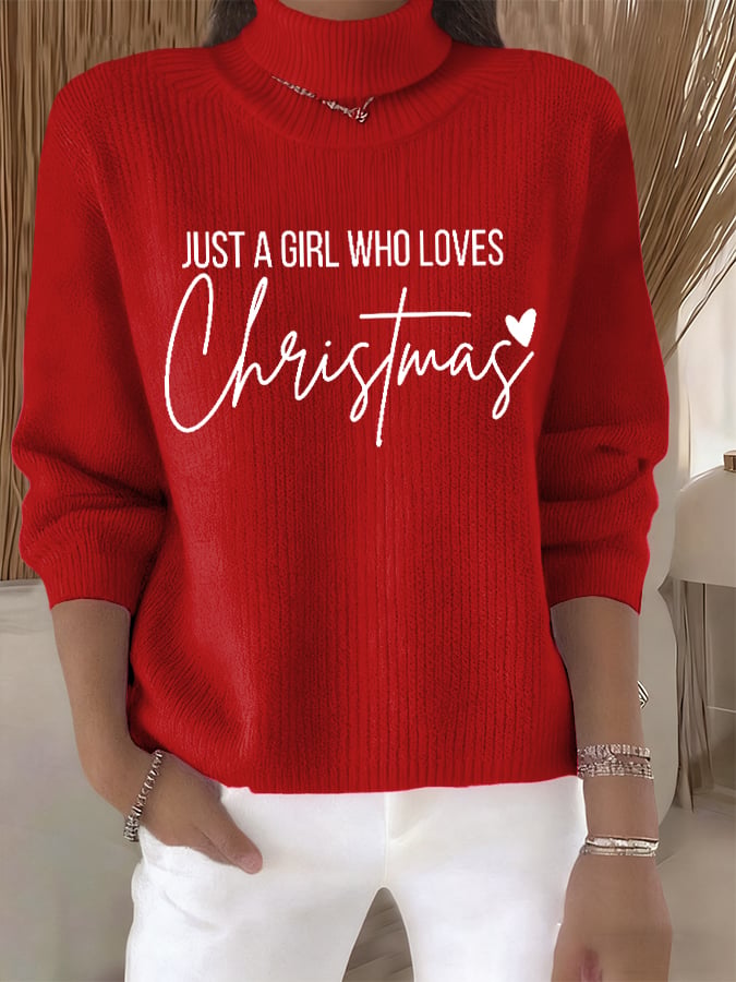 🦌Buy 3 Get 15% Off🦌Women's Retro Just A Girl Who Loves Christmas Print Turtleneck Knit Top