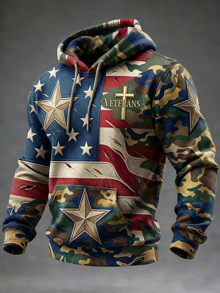 Men's Casual American Veteran Camouflage Print Hoodie