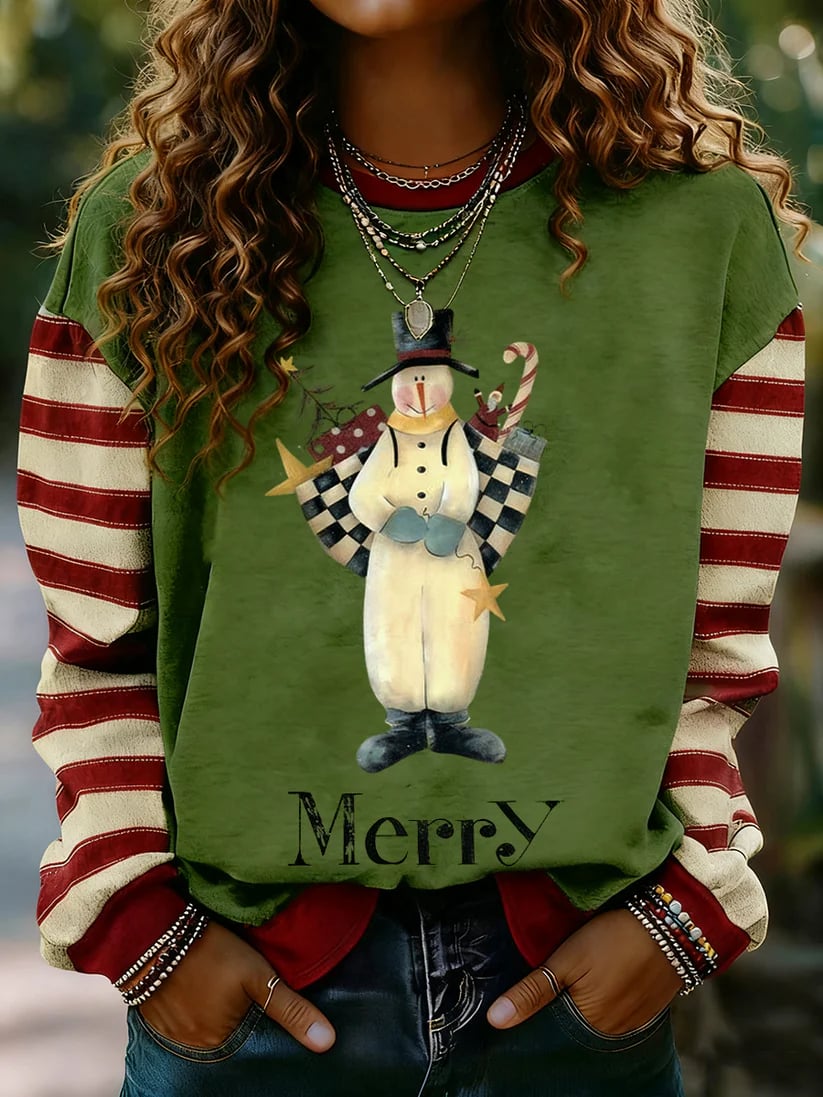 Women's Merry Christmas Striped Print Casual Sweatshirt