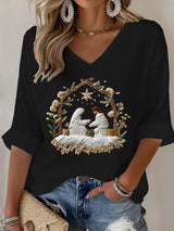 🦌Buy 3 Get 15% Off🦌Women's Nativity Faith Print T-shirt