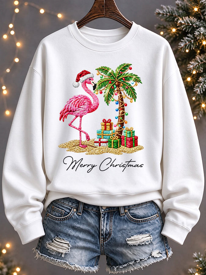 Women's Flamingo Christmas Print Casual Sweatshirt