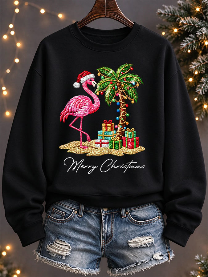 Women's Flamingo Christmas Print Casual Sweatshirt
