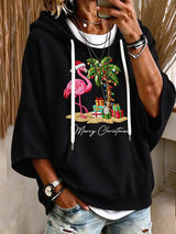 Women's Flamingo Christmas Print Hooded Sweatshirt