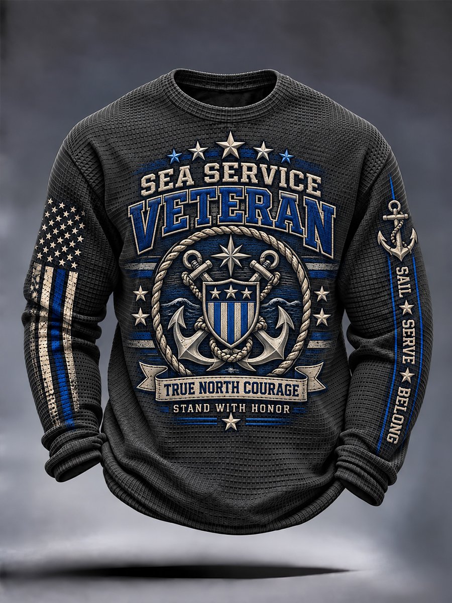 Men's Navy Veteran Print Casual Top