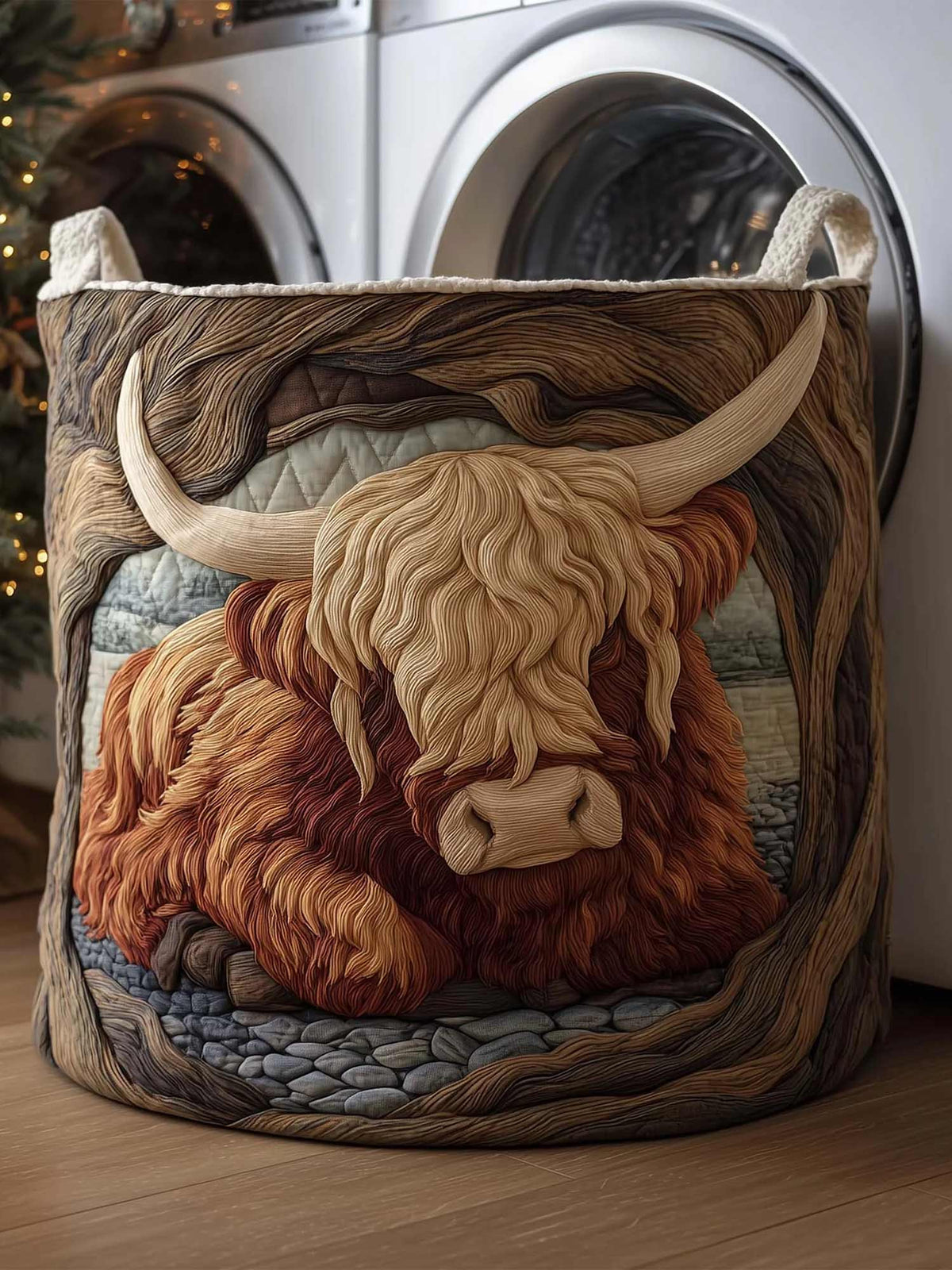Highland Cow Quilted Laundry Basket
