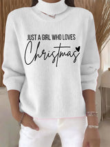 🦌Buy 3 Get 15% Off🦌Women's Retro Just A Girl Who Loves Christmas Print Turtleneck Knit Top