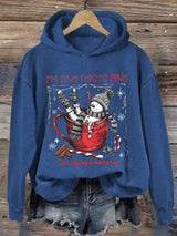 🦌Buy 3 Get 15% Off🦌Retro Christmas Funny Snowman Hot Cocoa I'm Fine, This Is Fine Just Having A Meltdown Print Hoodie