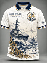 Men's Retro Veteran Art Print Polo Shirt