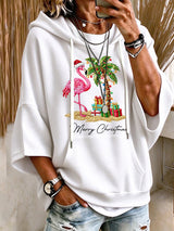 Women's Flamingo Christmas Print Hooded Sweatshirt